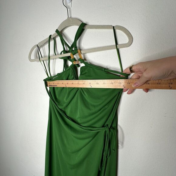 Zara Emerald Green Strapless V-Neck Keyhole Halter Top Tie Back Maxi Dress M - Picture 11 of 11